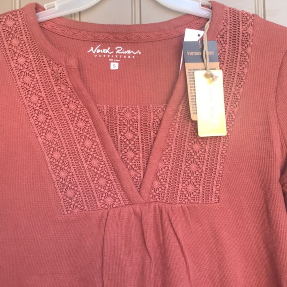 North River outfitters lace henna cooper shirt top blouse long sleeve size S